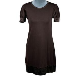 Bebe Y2K Dress Sz Small Brown Silk Trim Puff Sleeve Goblincore Fairy Vintage USA